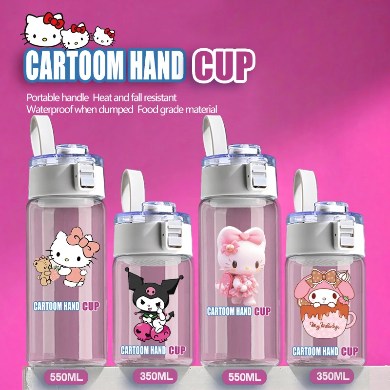 

750ML MINISO Sanrio Hello Kitty Kuromi My Melody Cinnamoroll Sports Water Cup Space Cup With Lid Portable Student Water Bottle