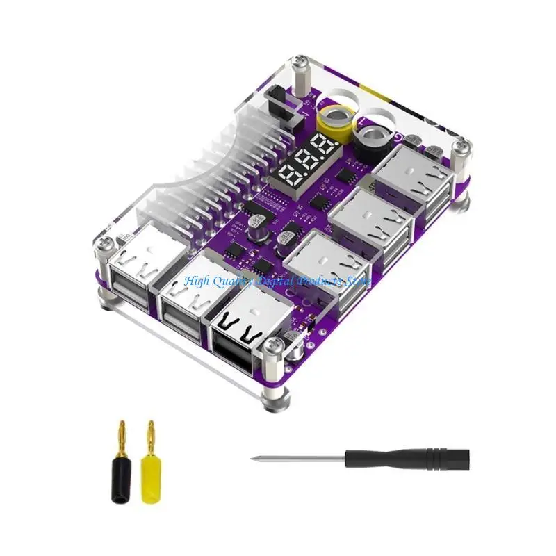 

U2JE 24Pin Power Supply Breakouts Board Adapter Acrylic Case 12 Port USB2.0 3 Digit LED Display 12V Output QC2.0 QC3.0