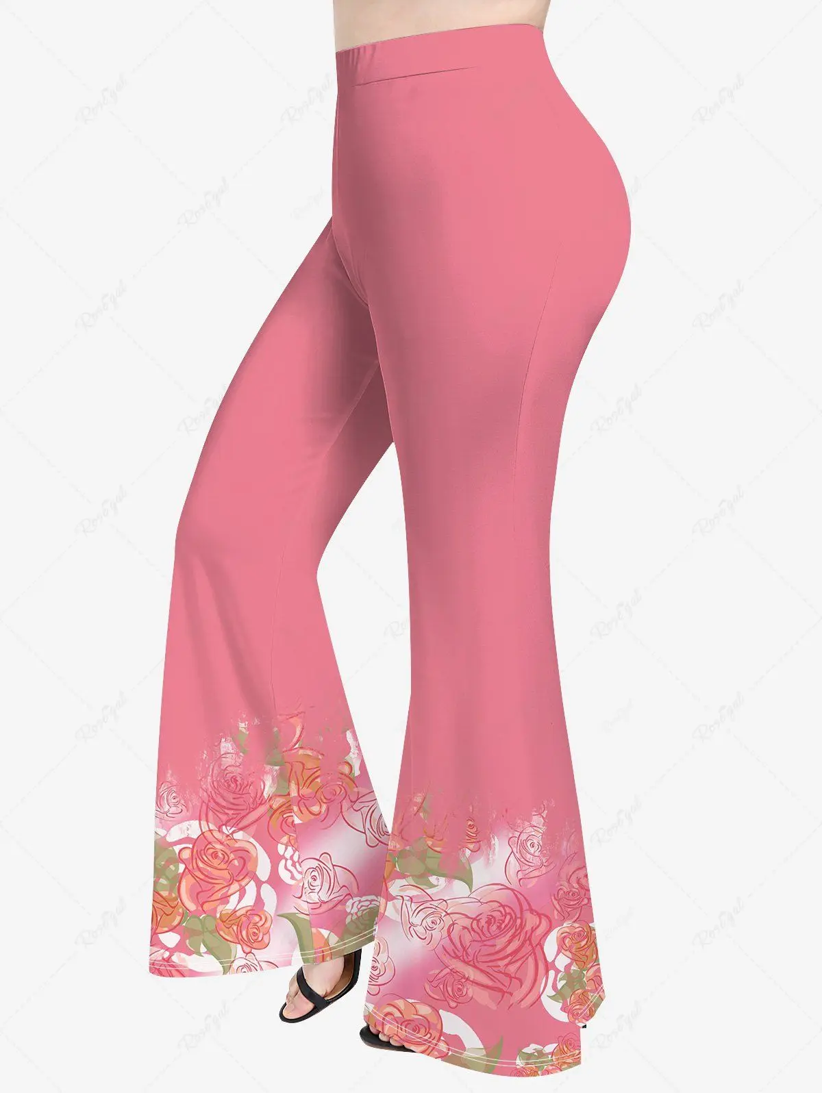 3D Rose Peach Blossom Flowers Leaf Print for Women Casual Valentine Matching Set Crisscross Flare Sleeve Top Or Flare Pants