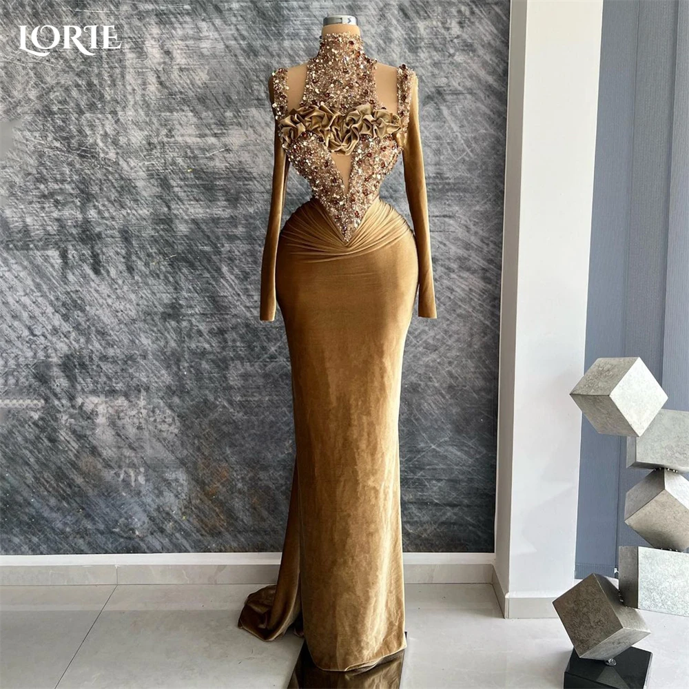 LORIE Luxury Glitter Mermaid abiti da sera Sparkly High Neck Cap Sleeves Beaded Prom Dress Arabia saudita Celebrity Party Gowns