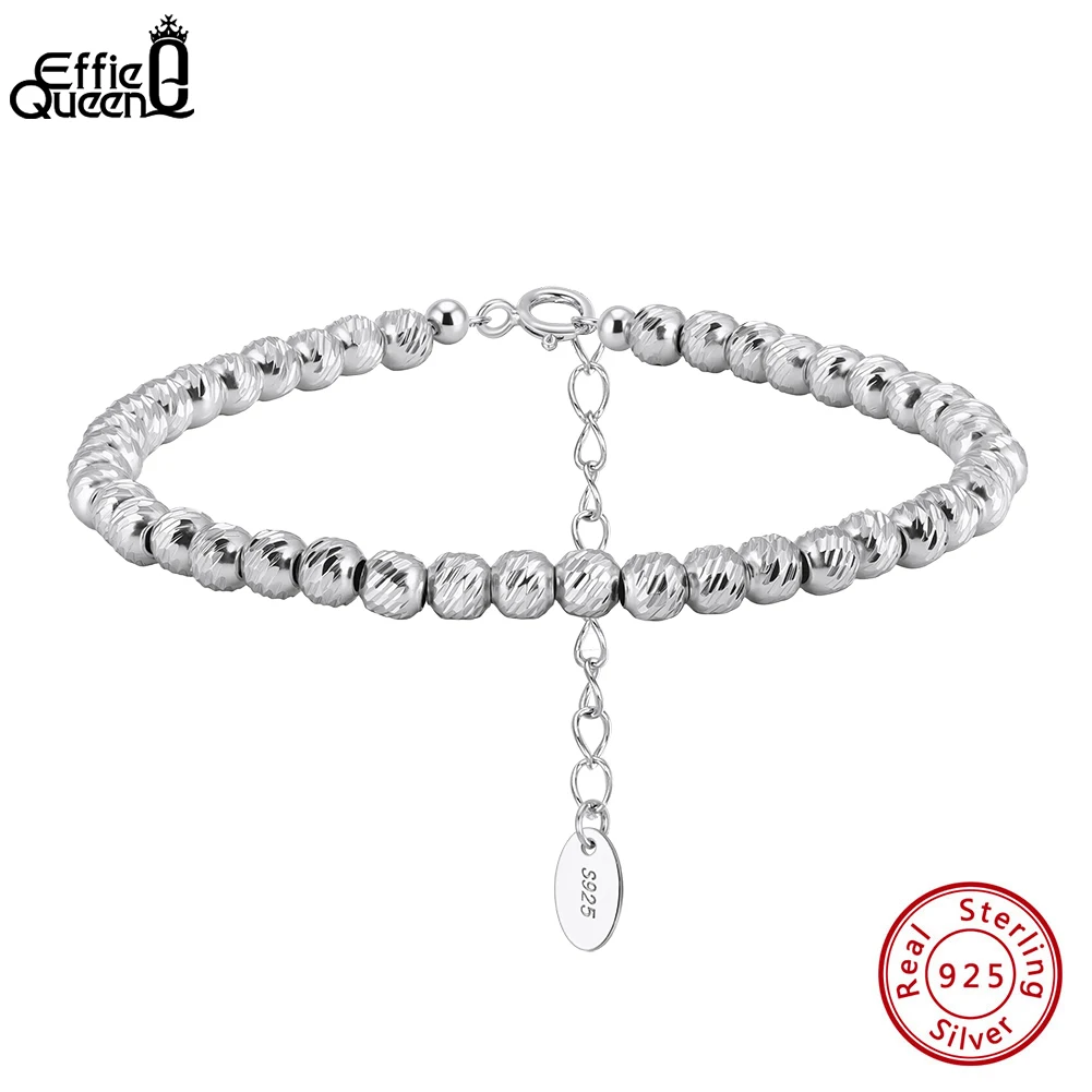 

EFFIE QUEEN 925 Sterling Silver Simple Beads Bracelet Fashion Chunky 4mm Ball Beads Chain Bracelet Stackable Jewelry Gift GAB04