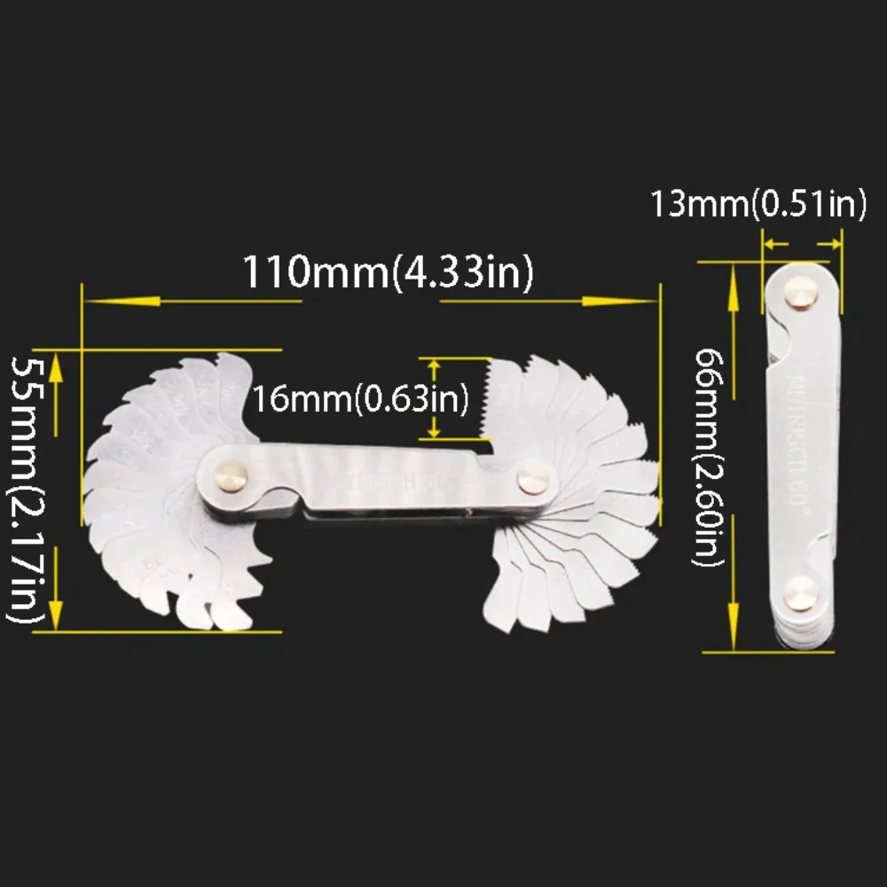 

Metric Imperial Thread Measuring Gauges 55 Degree Metal Folding Screw Thread Gauge 52pcs Set 60 Degree Measuring Tool
