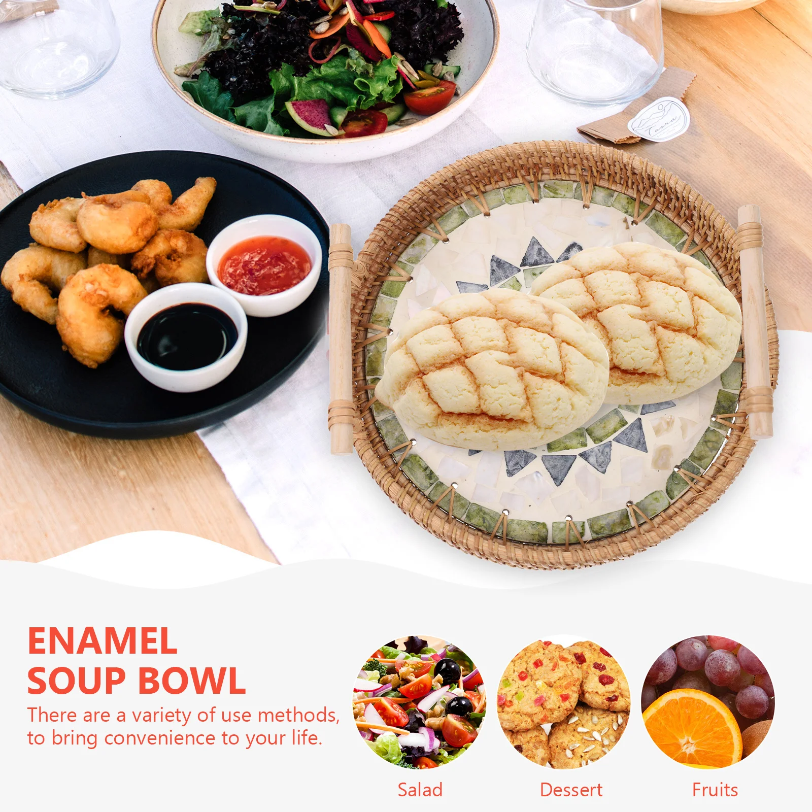 

Double Handles Rattan Shell Tray Premium Ceramic Serving Plate Food Storage Tray for Snacks Fruits Candies Desserts