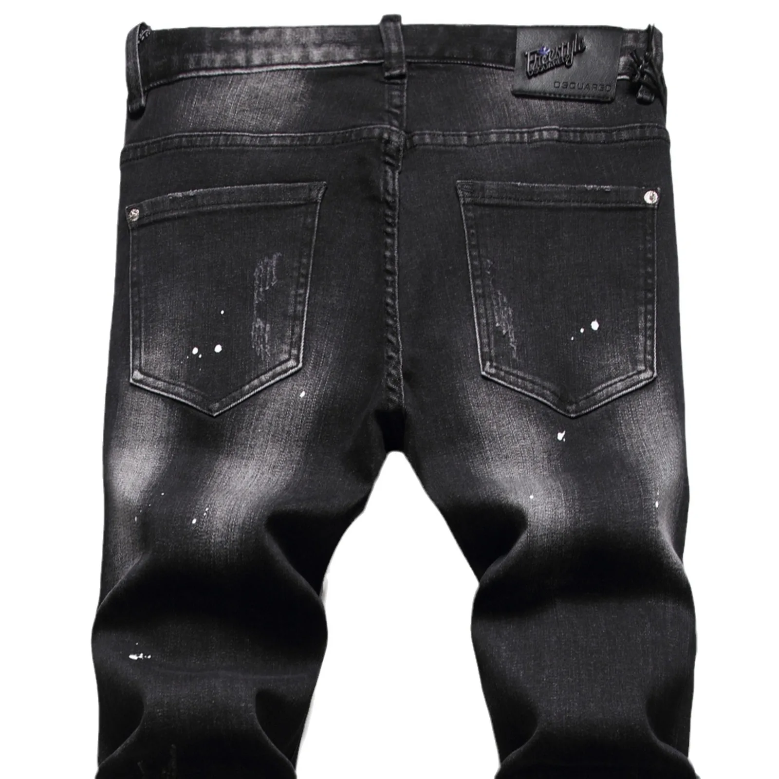 European and American D2 trendy men's jeans, men's personality with holes and scratches, trendy and fashionable pants, black pai
