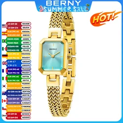 BERNY Rectangle Women Watch Golden Quartz Fashion Minimalist Wrist Watches 3ATM Stainless Steel Watch Band Gold Ladies Watches