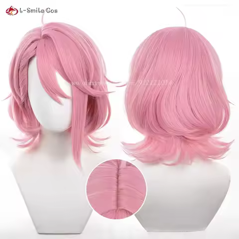 Anime Shiratori Aira Cosplay Wig 37cm Short Pink Women Wigs Heat Resistant Synthetic Hair Halloween Cosplay Anime Wigs + Wig Cap