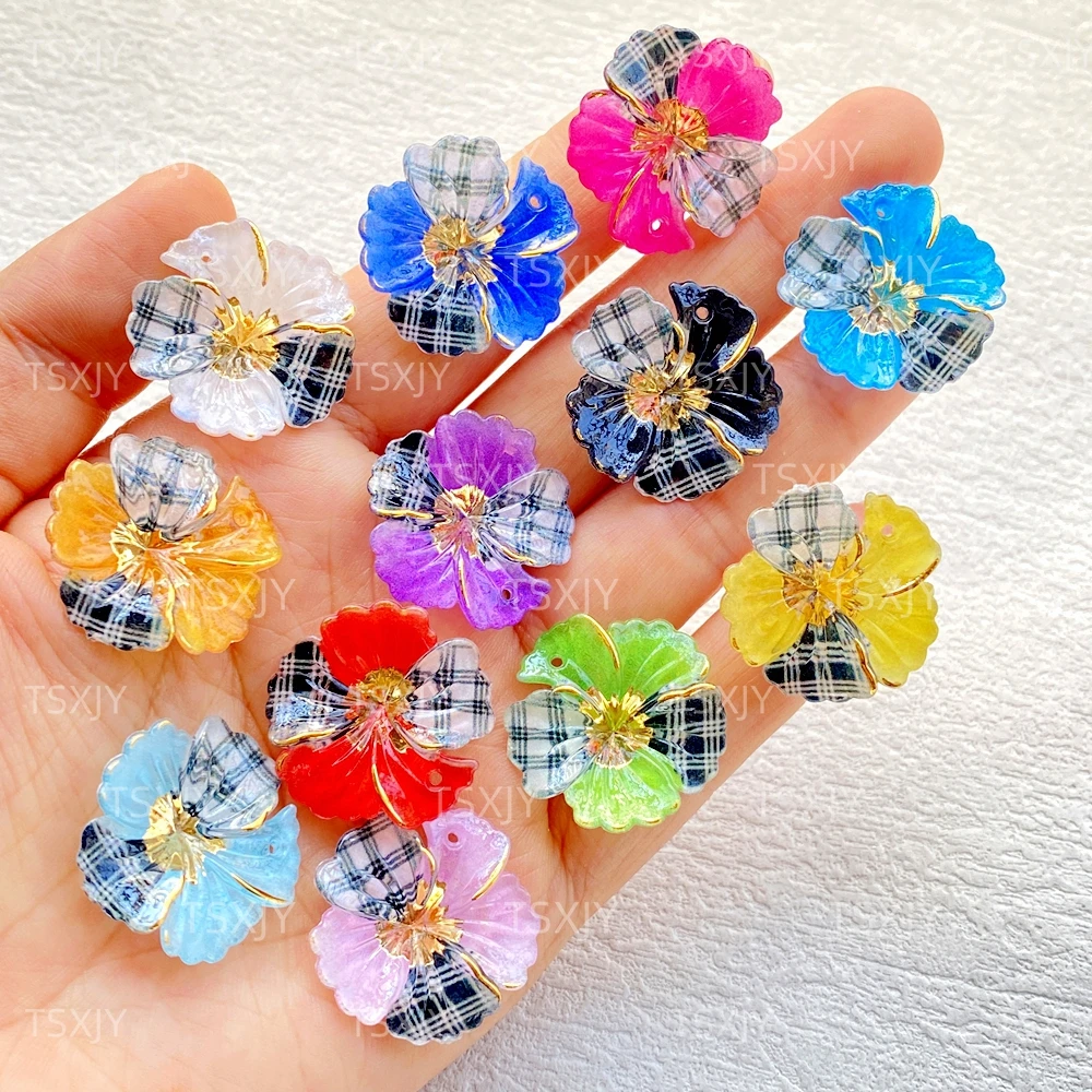 10pcs acrylic 3D Colorful Rose Flat back Flower Stone Scrapbook Figurines DIY Bow Decor Accessories Crafts/There is a hole