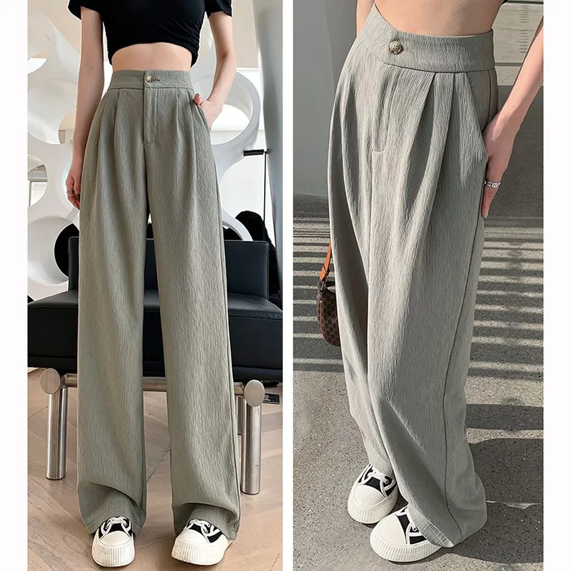 Heißer Verkauf Breite Bein Weibliche Baggy Hosen 2025, Frauen Feste Hohe Taille Lange Hosen Mädchen Koreanische Mode Casual Hosen