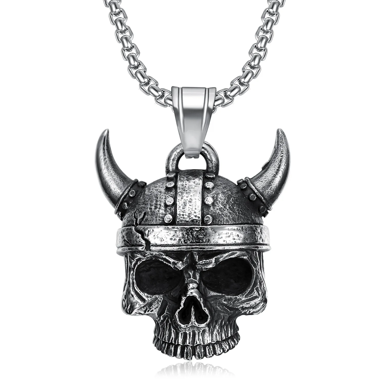 Retro Gothic Ram Horns Skull Demon Bell Pendant Motorcycle Bell Necklace Men\'s Biker Exorcist Amulet Lucky Jewelry
