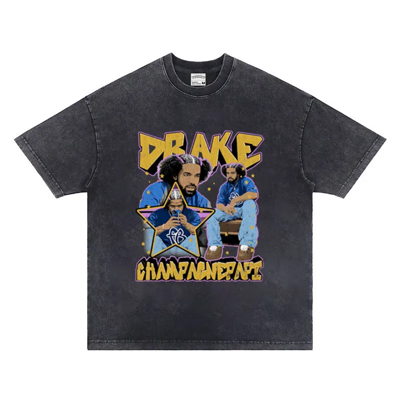 Drake T-Shirt Certified Lover Boy Hip Hop Graphics T Shirts Rapper Streetwear Vintage Wash T-shirts Harajuku Washable Tees Male