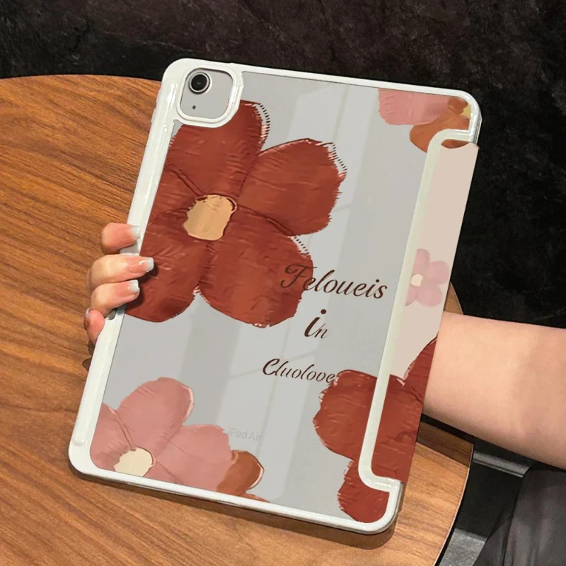 IPad Air 5 Air 4 10.9เคสแท็บเล็ตดอกไม้สีแดงสำหรับ Pro 11 2020 iPad 6th 5th 9.7 iPad 2017 10.5นิ้วฝาครอบ7th 8th 10.2 9th