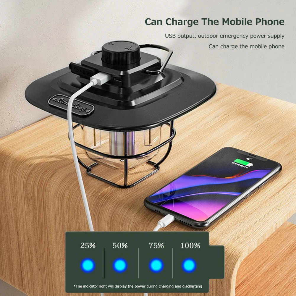 LED Hanging Camping Lamp Vintage Portable Hanging Tent Light Stepless Dimming Rechargeable for Outdoors for Hiking Camp for Home