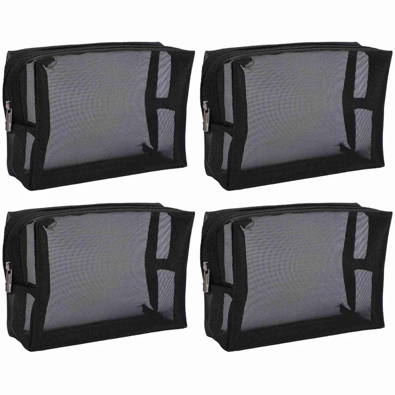 

ASDS-Black Mesh Makeup Bag See Through Zipper Pouch Travel Cosmetic And Toiletries Organizer Bags Pack Of 12(S,M,L)