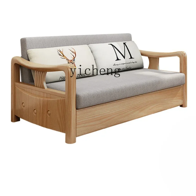 ZZTQH sofa bed foldable double balcony retractable bed multifunctional sofa solid wood sofa bed