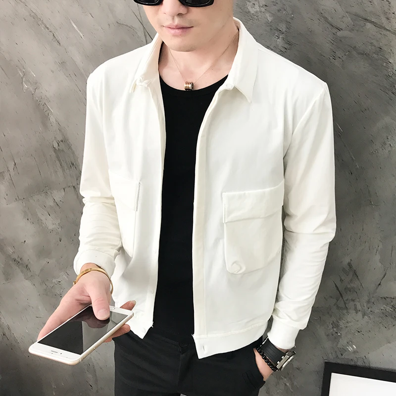 

Slim Fit Trendy Jaet for Men Autumn Faionable Outerwear Youth Sle Long Sve Collar irt ket Regular Length