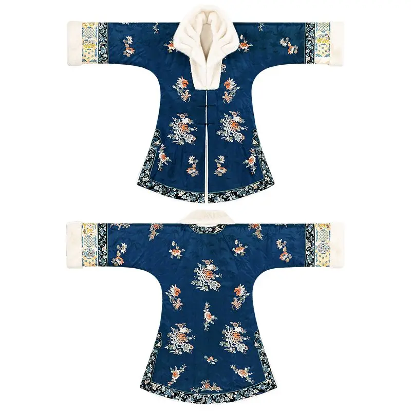

Autumn and winter velvet warm versatile heavy industry embroidered Qing Han women's robe jacket