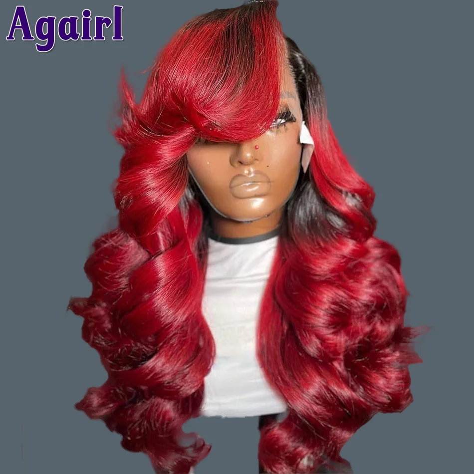 

6X4 Closure Wig Ombre 1B Red Body Wave Human Hair Wigs for Women Peruvian Colored 13x6 HD Lace Frontal Wig Pre Plucked for Women