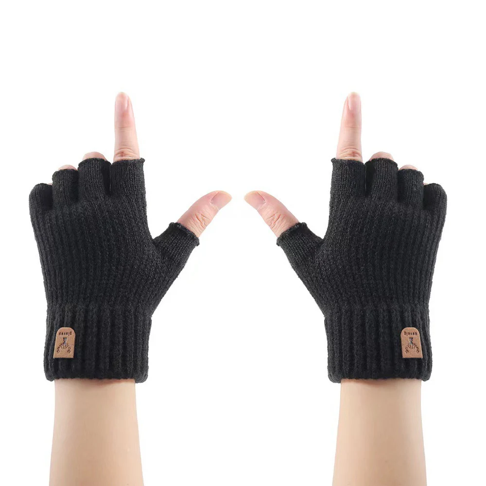 1 Pair Short Half Finger Fingerless Knit Wrist Glove Winter Warm Stretch Work Gloves For Women And Men Cycling Accessories