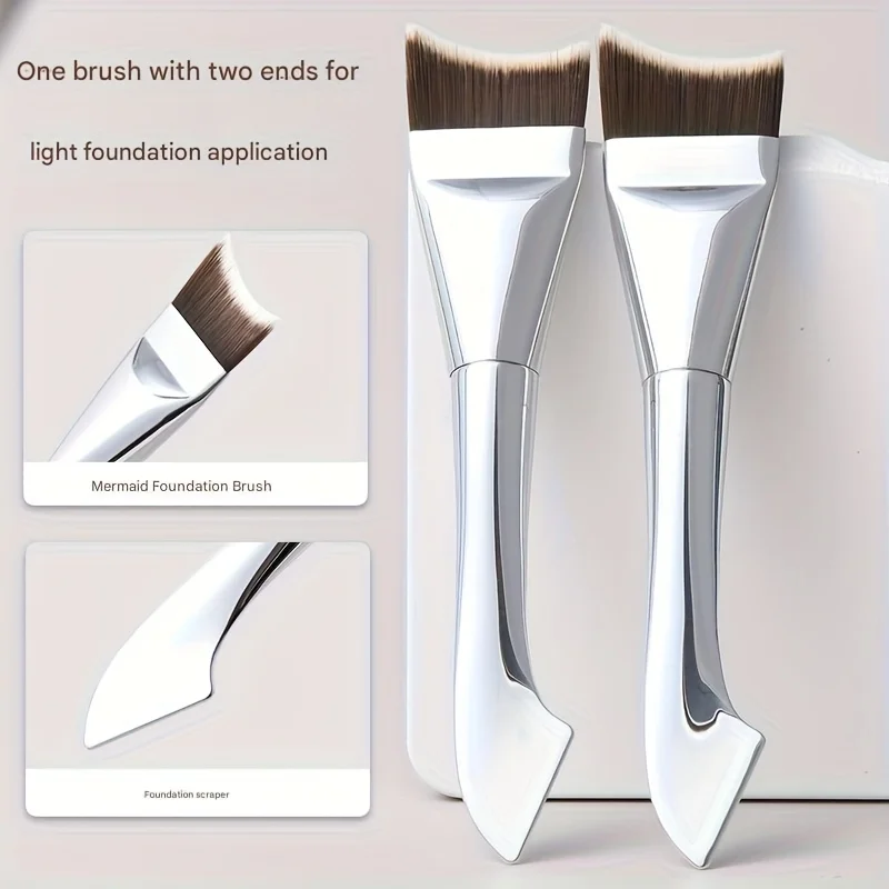Pincel de base de ponta dupla, cerdas de nylon macias com raspador embutido, alça antiderrapante para aplicação impecável, ferramenta de maquiagem, 1 peça