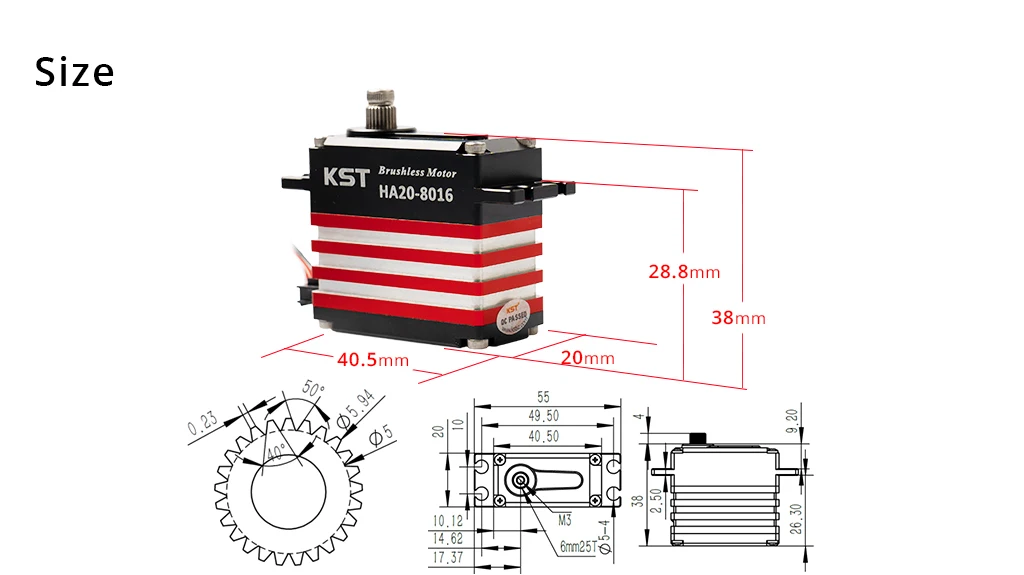 KST HA20-8016 85Kgf.cm 0,15 Sek./60 ° Extrem drehmomentstarker bürstenloser Standardservo für große RC-Flugzeuge – Detail 6