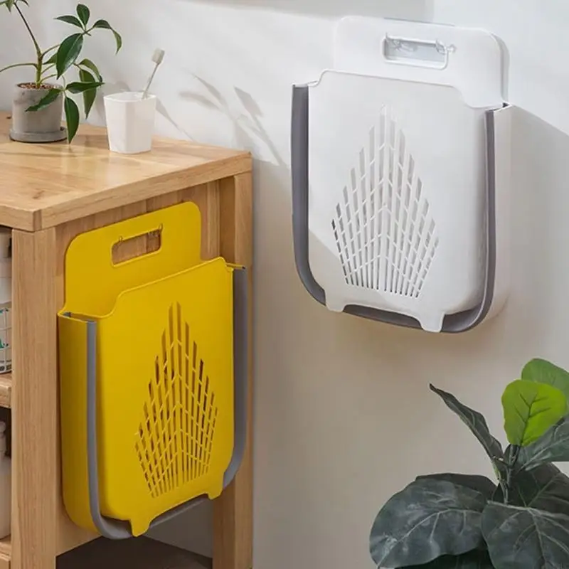 Folding Laundry Basket Wall Mounted Collapsible Hollow Organization X3UC - view 3