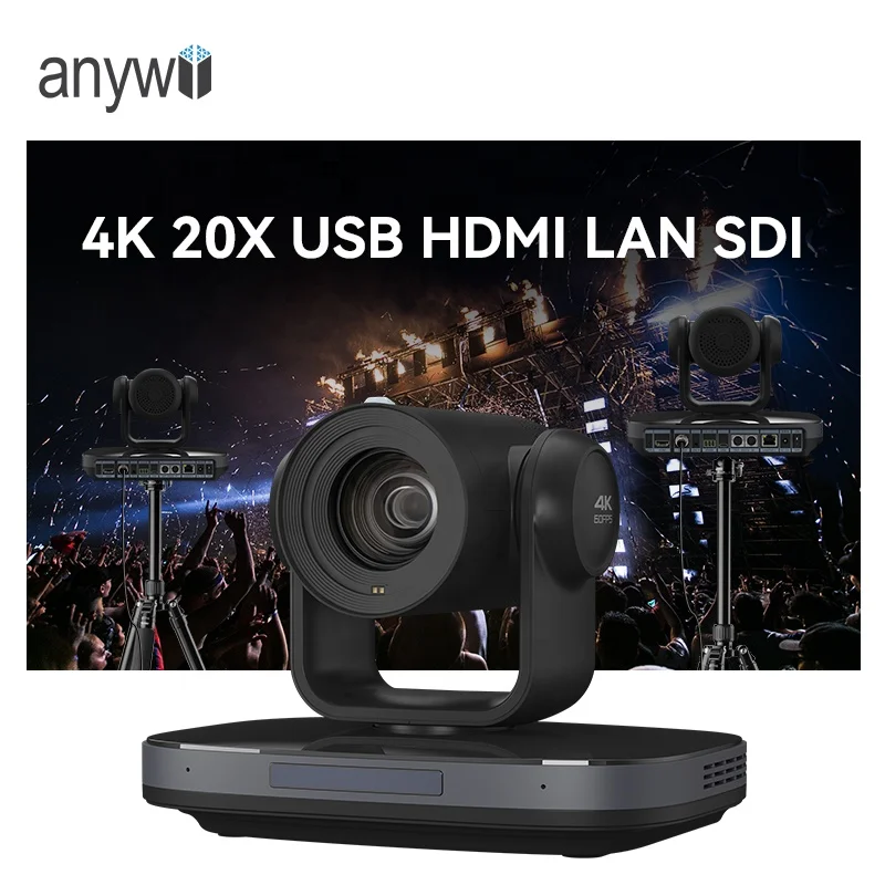 Anywii OEM 4K 60FPS SDI  20X Optical Zoom Ai Auto Tracking Broadcasting NDI PTZ Camera for Live Streaming Events Churches