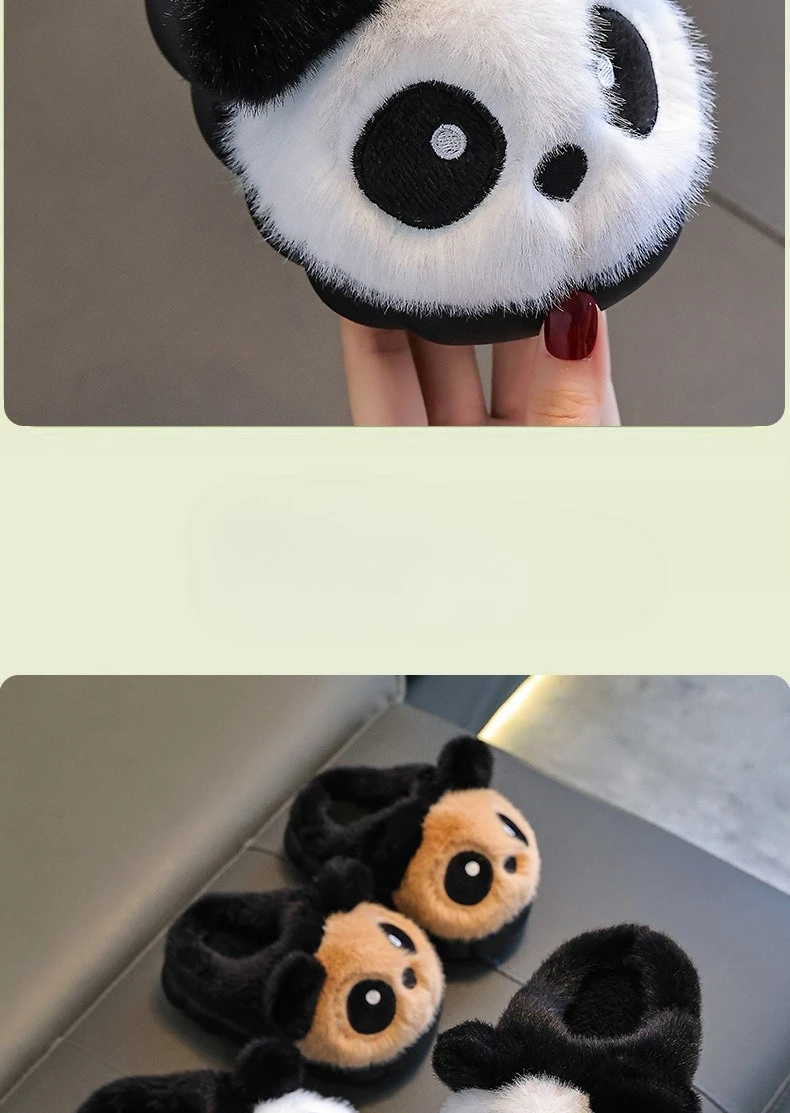 Kinder Hausschuhe Niedlichen Panda Flauschigen Mode Winter Warme Baumwolle Hausschuhe Eltern Kind Indoor Cartoon Plüsch Boden Hause Hausschuhe – Detail 2