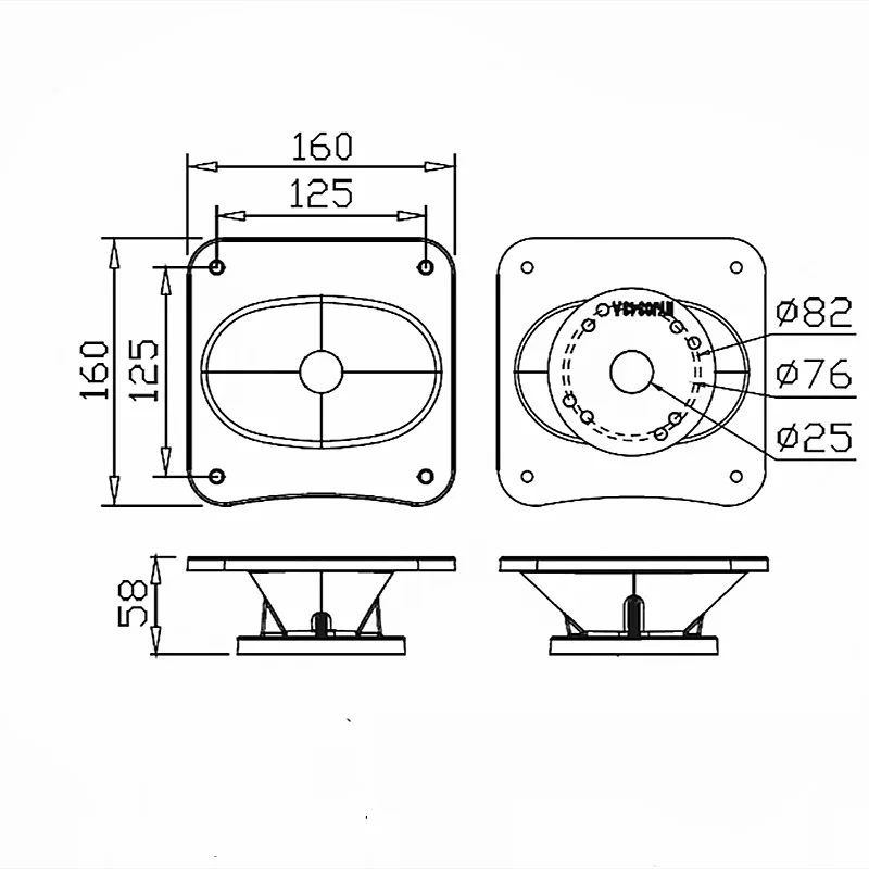 MW Audio 1" Halsöffnung 160x160x58mm & 178x178x54mm, anschraubbarer quadratischer Wellenleiter für professionelle Bühnenlautsprecher – Detail 1