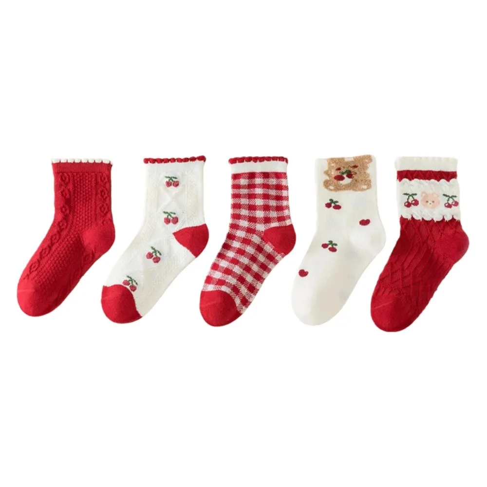 

Cotton Children New Year Socks Cherry Flower Bear Cartoon Bunny Rabbit Christmas Socks Good Luck Chinese Style Middle Tube Socks