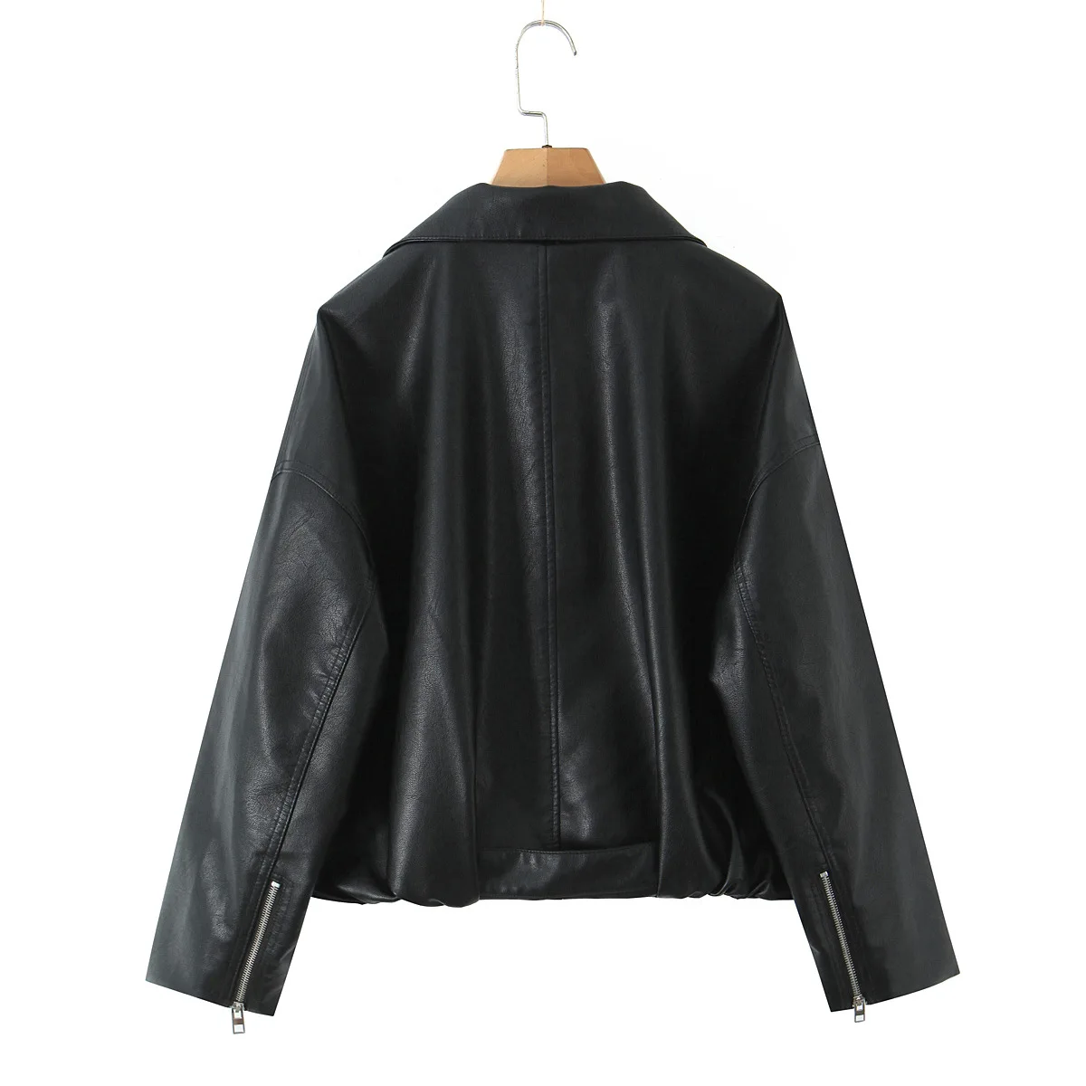 Abrigo de cuero PU para mujer, diseño con cremallera, estilo primavera y otoño, nueva chaqueta de cuero negra corta clásica americana para motocicleta con cinturón