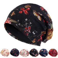 Women's Foldable Mesh Handmade Floral Lace Print Cotton Chemotherapy Hair Loss Caps Slouchy Hat Womens Trapper Hat