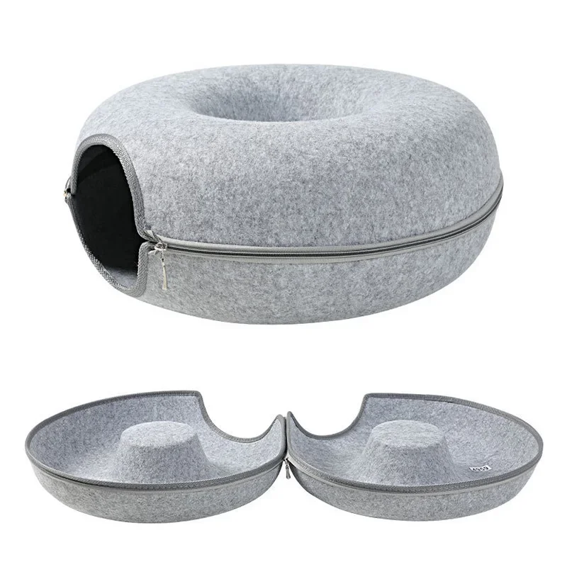 Donut Cat Bed, Pet Cat Tunnel Toys Kitten House, Basket, Interactive Play for Cats, Natural Felt, Cama Gato Nordica