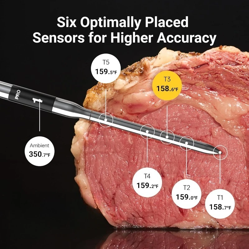ميزان حرارة اللحوم الذكي اللاسلكي بتقنية البلوتوث: قاعدة مستقلة، ميزان حرارة واي فاي ذكي مع Sub-1G، 6 أجهزة استشعار NIST Certi #5