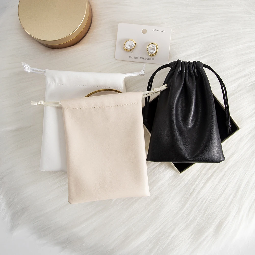 

50pcs Plain Leather Jewelry Drawstring Bag Ring Earring Bracelet Pouches for Cosmetic Soap Crayon Wedding Favor Gift Packaging