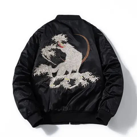 Autumn Winter Men Bomber Jacket Embroidery Pilot Jacket Women Japanese Harajuku Hip Hop Coat Fashion Windbreaker Fox Designer
