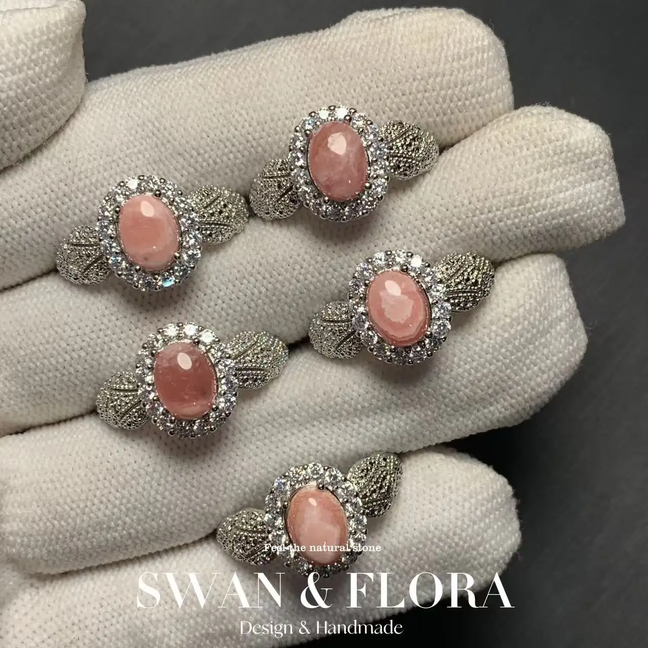 

Heart Natural Rhodochrosite Ring Adjustable Female Ring Jewelry for Women Gift Wholesale High Quality Vintage Fine