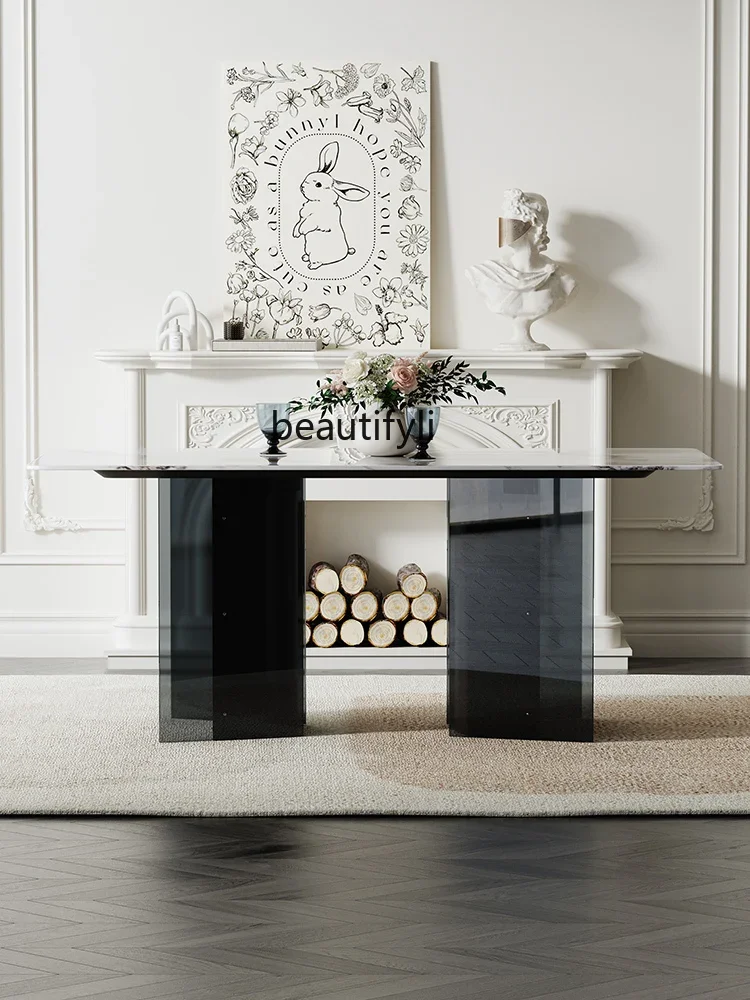 

Cold Jade Marble Dining-Table Modern Light Luxury Rectangular Household Dining Tables and Chairs Set