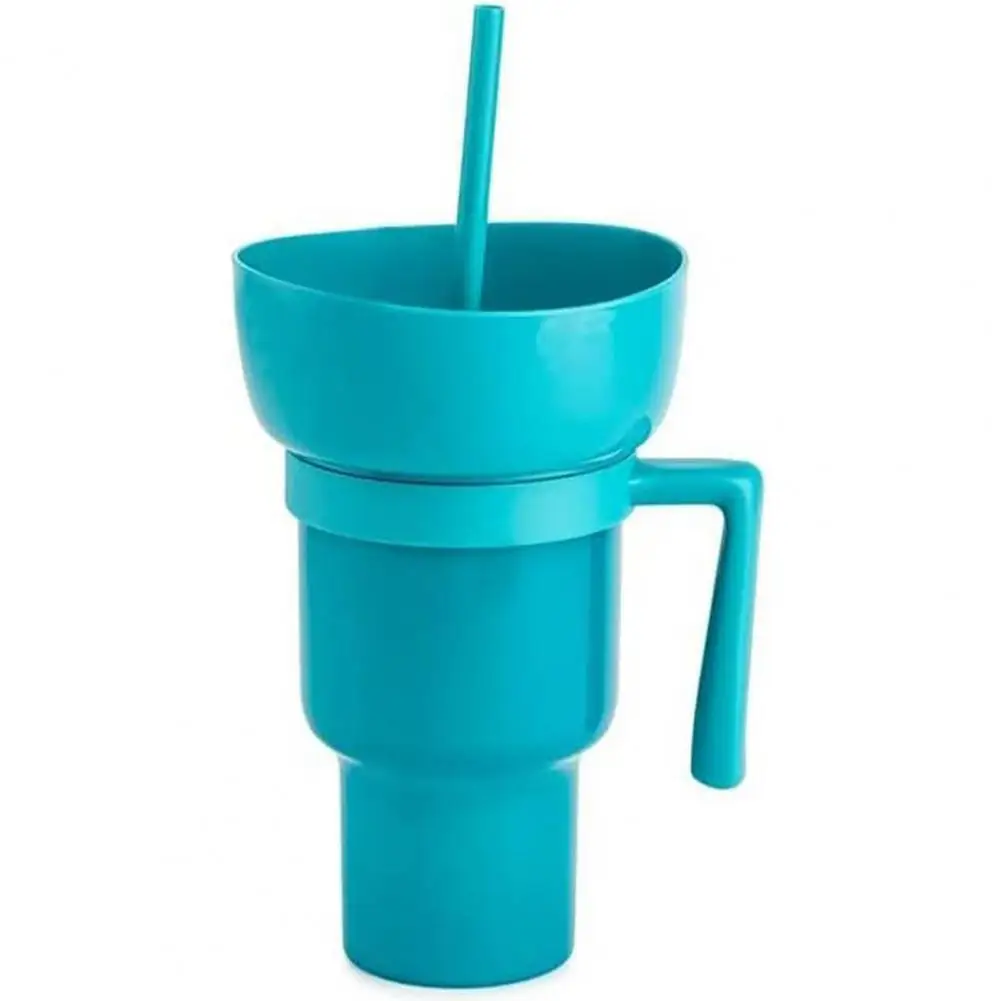 Snack Cup with Straw Popcorn Water Cup Reusable Popcorn Drink Cup with Snack Bowl Straw Leakproof Stadium Tumbler for Cinema