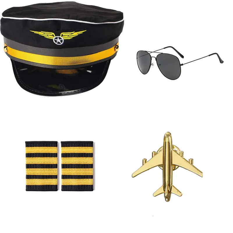 PESENAR  Airline Pilot Captain Hat Pilot Costume Accessory with Aviator Sunglasses for Adults and Teens Captain Halloween Party 