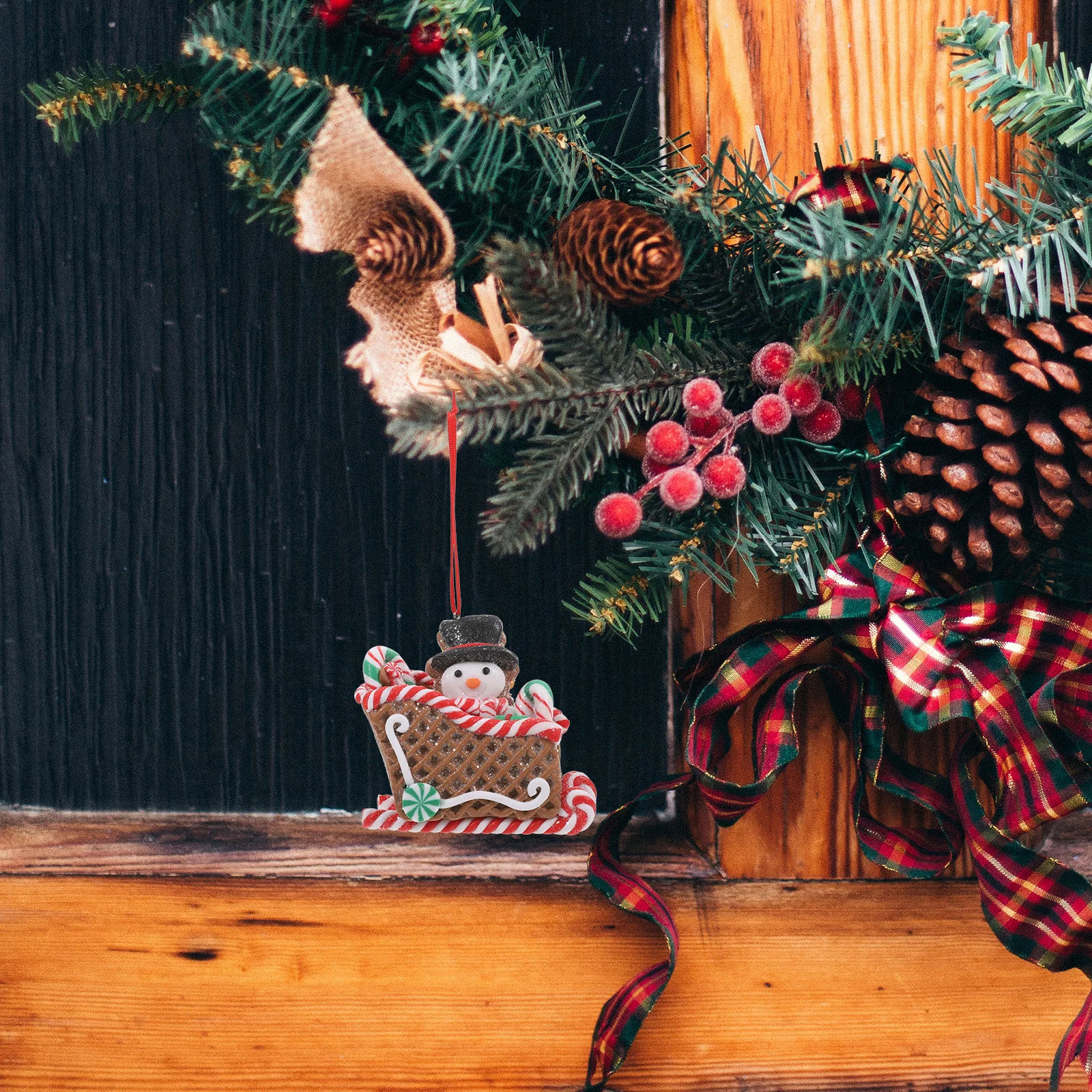 

Rustic Sleigh Hanging Ornament Christmas Tree Decor Polymer Clay Holiday Decoration Indoor Mantel Wall Window Party Home Xmas