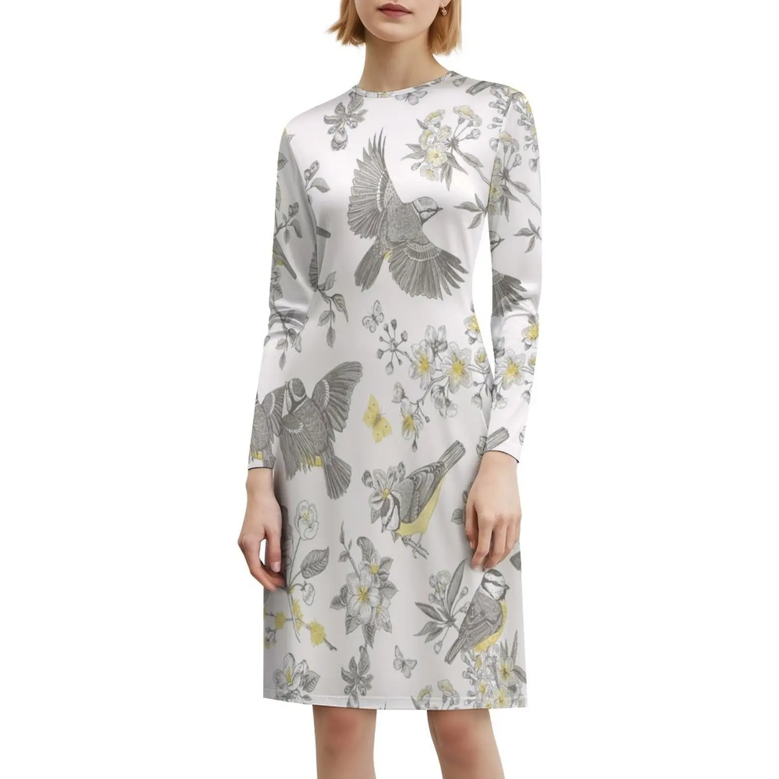 فستان حفلات أنيق للنساء من طيور تويلي باللون الأصفر والرمادي الفرنسي مع خيارات قصيرة/طويلة/بدون أكمام