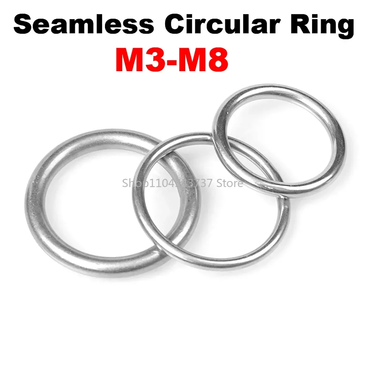 304 Stainless Steel Seamless Circular Ring Smooth Solid O Ring for Rigging Marine Boat Hammock Solid Seamless Steel Ring M3-M8