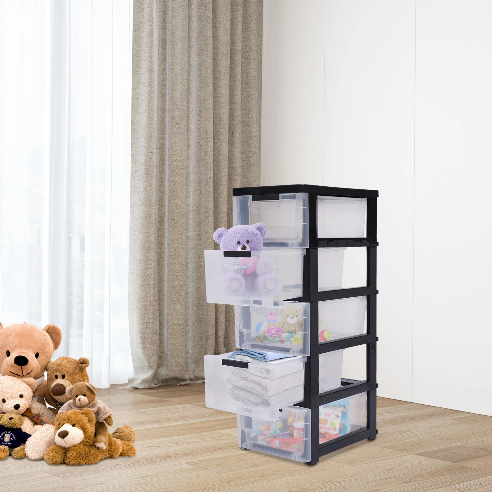 

5 Layer Desktop Storage Box Storage Cabinet Plastic Drawer Type Closet Portable Dustproof Storage Organizer