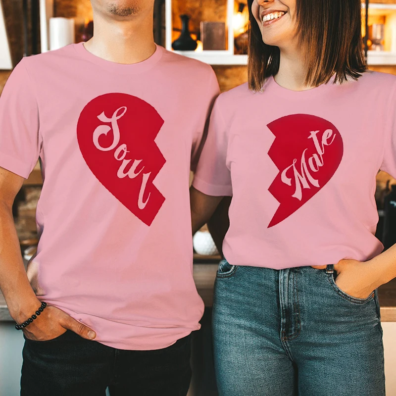 Couple's Clothing Soul Mate Heart Design Matching Couple T-Shirts Valentine's Day Gift for Her Lovers Anniversary Sweet T-shirts