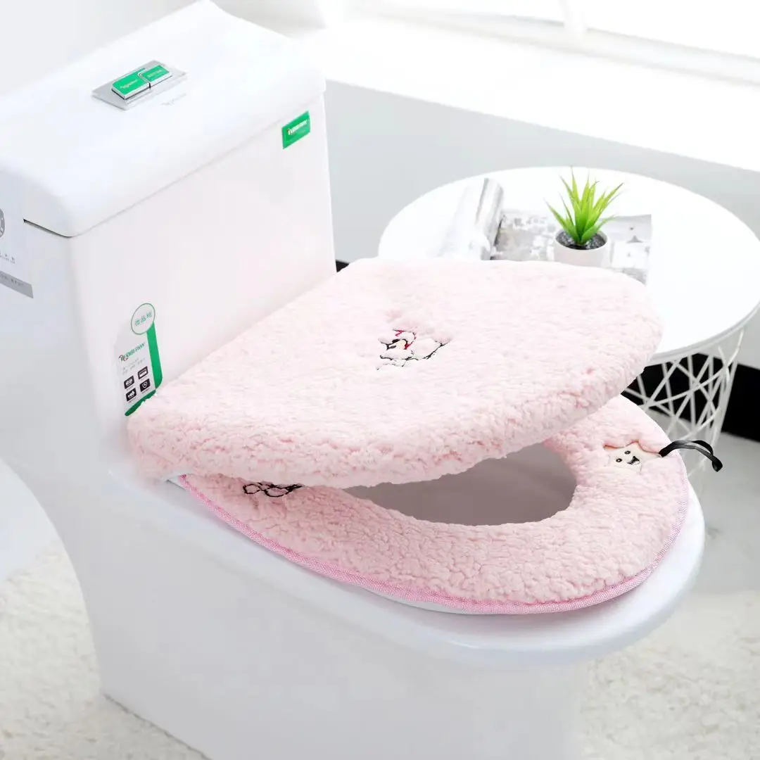 Winter Thickened Plush Toilet Seat Cover Waterproof Universal Toilet Ring Washable Zipper Bathroom Mat Decorative Toilet cover