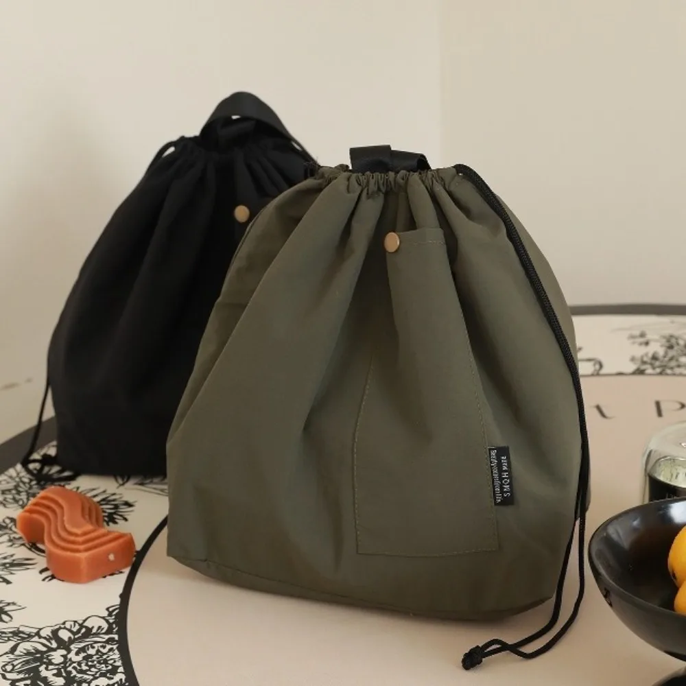 Durable Oxford cloth lunch box bag, simple solid color, office workers' picnic, insulated, draw-mouth hand-held lunch box bag