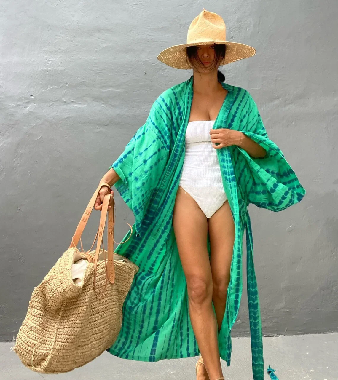 2023 costume da bagno donna Boho Stripe Tie Dye Cover Up con cintura tunica Sarong Cardigan Dress Bikini Cover-Up Beach Wear Kimono