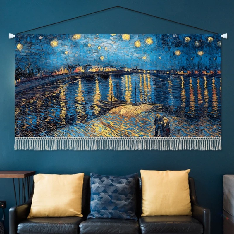 

Oil painting tapestry living room background wall hanging cloth horizontal version bedroom bedside fabric hanging painting
