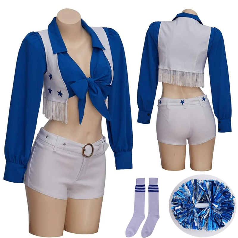 Blue Star Sexy Cheerleader Costume High School Girls Women Cheerleading Uniform Sports Team 4 Piece Set