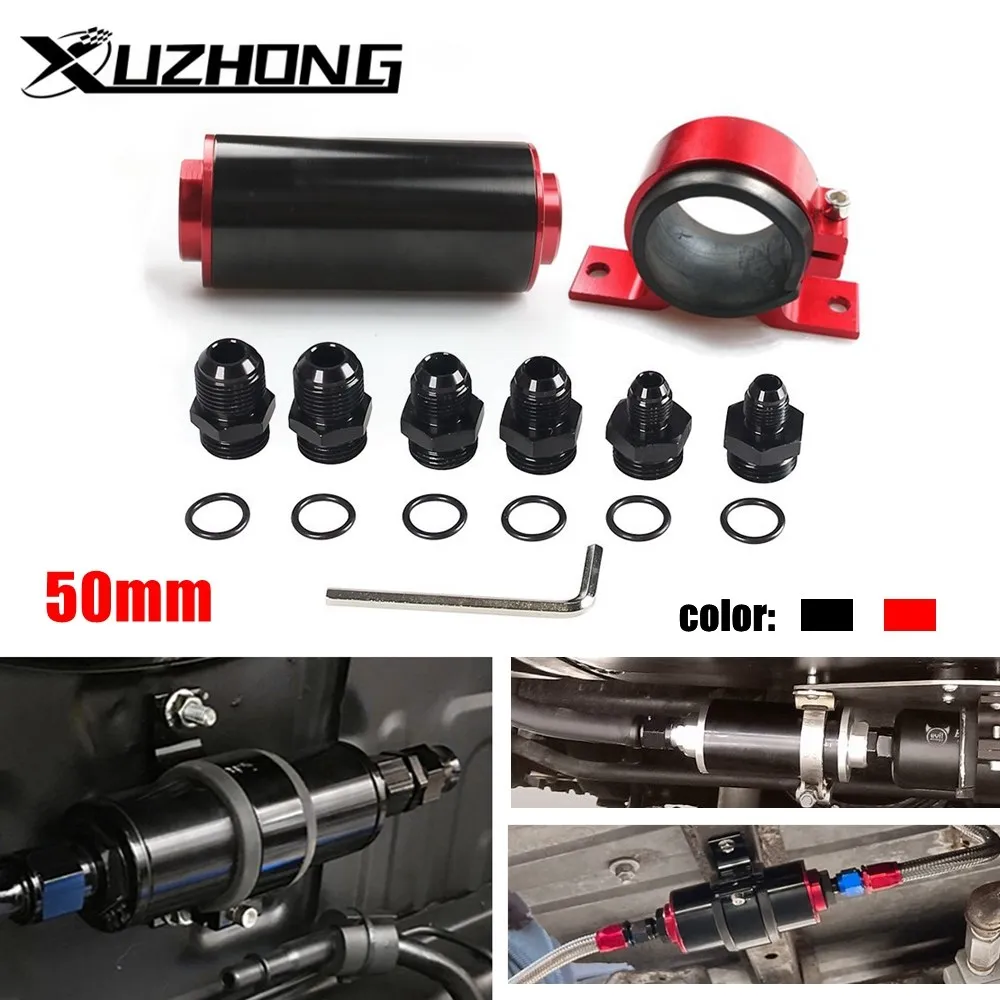 50MM 100 Micron Aluminum Fuel Filter High Flow  with AN6 AN8 AN10 Fitting Adapters, Mounting Bracket, Wrench Universal Cleanable